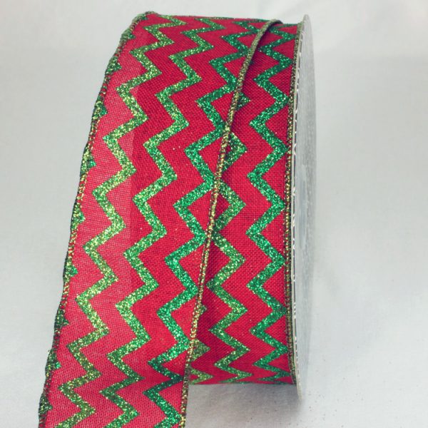 RED/GREEN Sparkle Chevron Ribbon