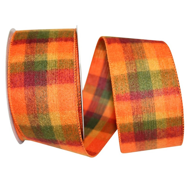 10-Yard Orange//Green 2-1//2-Inch Flannel Plaid Wired Ribbon