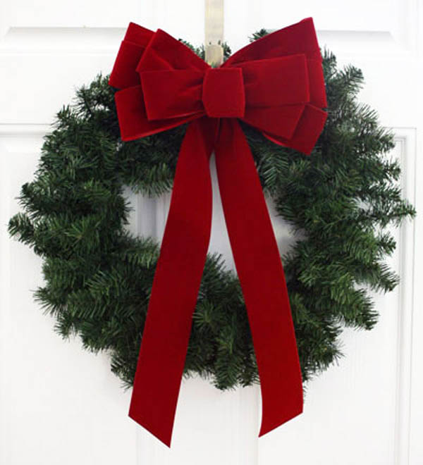 Hand tied Bows - Wired Indoor Outdoor Berry Red Velvet Bow 10 Inch