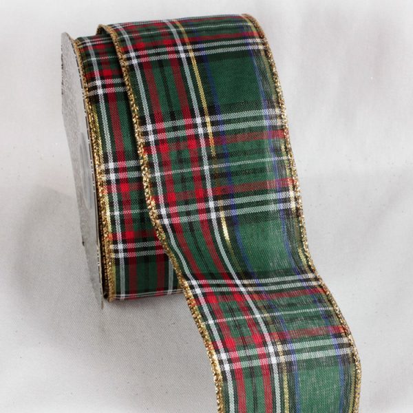 2 1/2" Green Tartan Tradition Ribbon Wire Edge