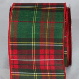 4-Inch 10-Yard Spearmint Twill Holiday Plaid Wired Christmas Ribbon