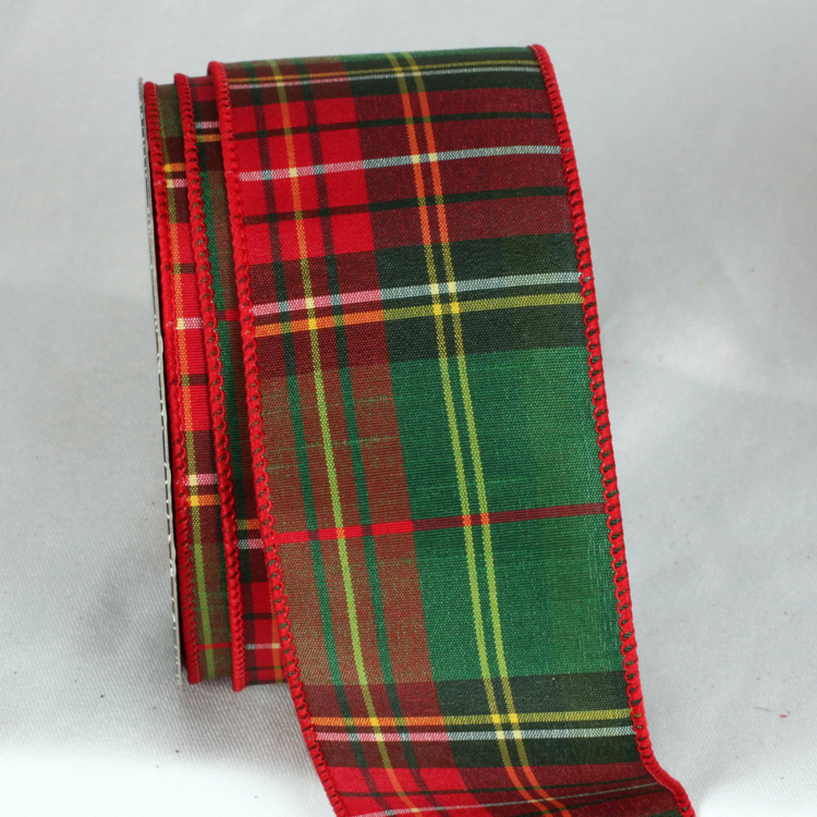 Green, Red & Black Scottish Tartan Plaid Ribbon Wire Edge - Karaboo Ribbons