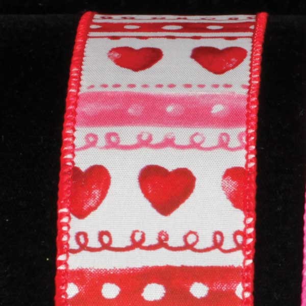 Red Vintage Heart Valentine Ribbon Wire Edge - Karaboo Ribbons