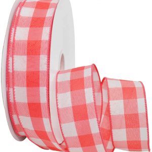 GINGHAM CORAL AND WHITE