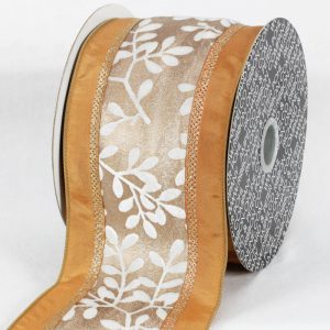 IVORY Taffeta Wired Velvet Leaves Ribbon