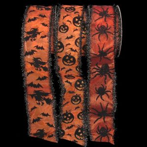 bats witch and pumpkin ribbon
