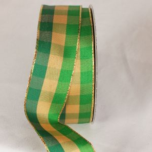 green and gold Holiday Check Ribbon