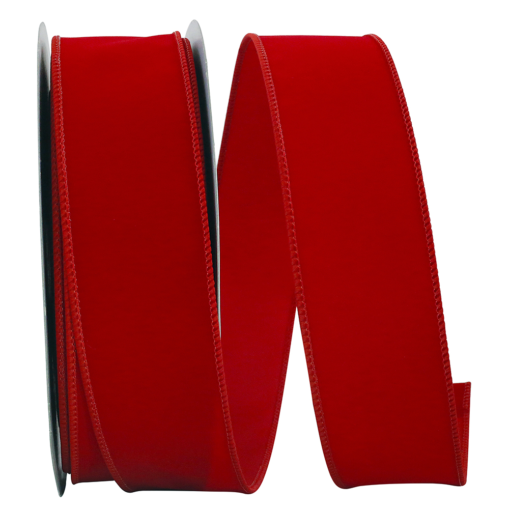 Red Velvet Ribbon, 11/2 Inch Matching WE, 25-YDS - Karaboo Ribbons