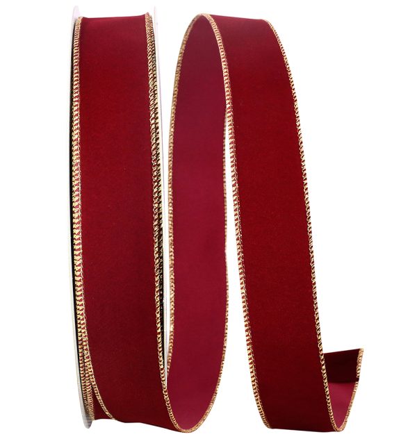 1 1/2" BURGUNDY WIRE GOLD VELVET EDGE