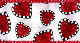 1.5 X 10 YD Wired Valentine Hearts Ribbon, Valentine Love Ribbon,  11206-09-14 